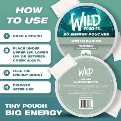 Wild 120mg Koffeinbeutel Nikotinfrei Wintergrün – 20 Energy Pouches – Koffeinbeutel