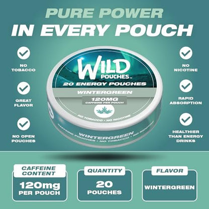 Wild 120mg Koffeinbeutel Nikotinfrei Wintergrün – 20 Energy Pouches – Koffeinbeutel