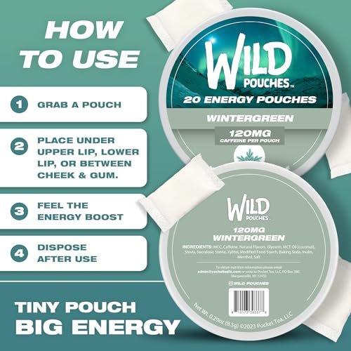 Wild 120mg Koffeinbeutel Nikotinfrei Wintergrün – 20 Energy Pouches – Koffeinbeutel