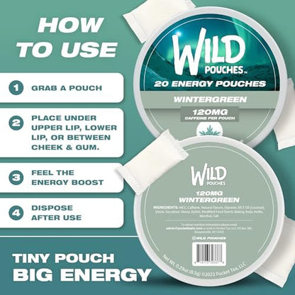 Wild 120mg Koffeinbeutel Nikotinfrei Wintergrün – 20 Energy Pouches – Koffeinbeutel