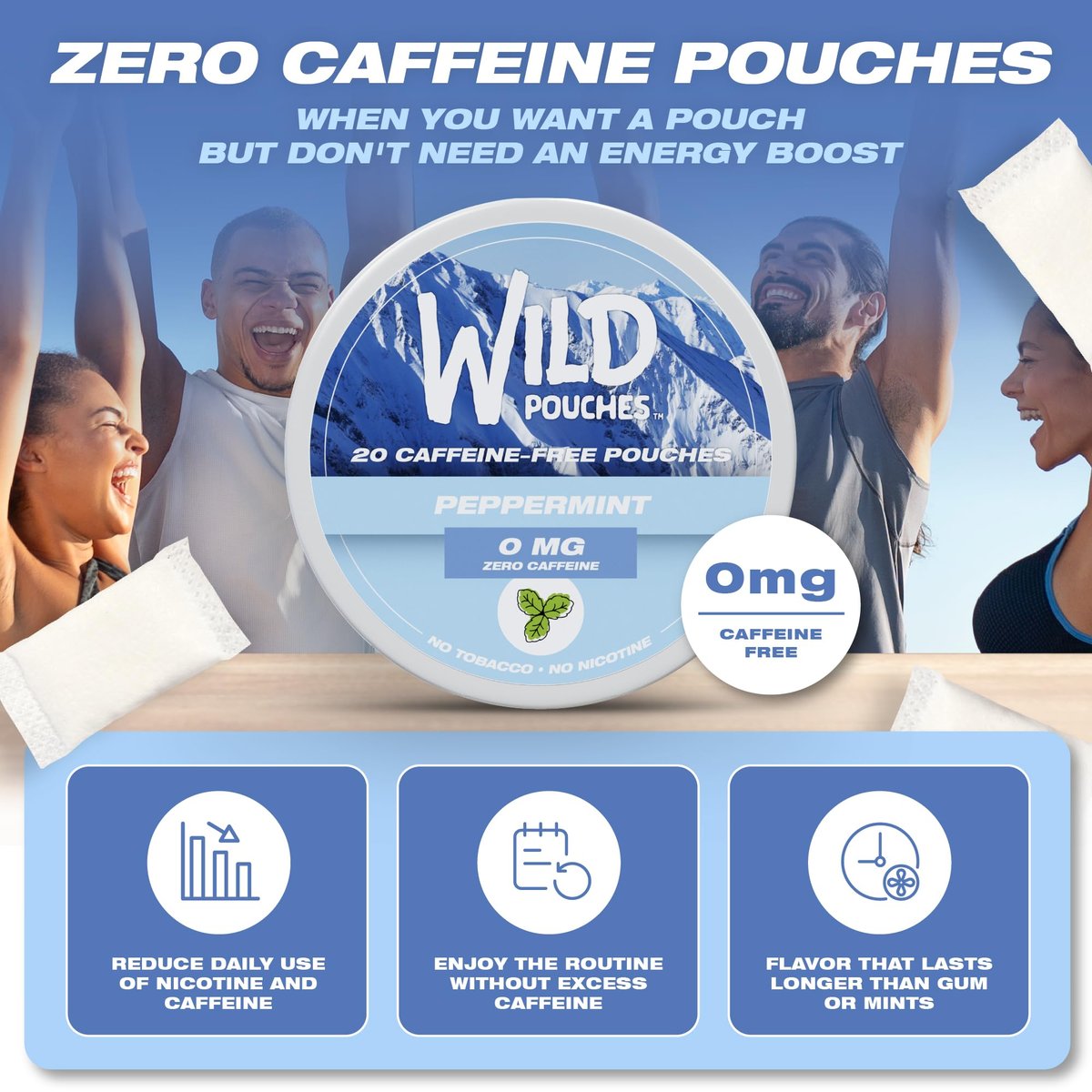 Wild 0mg Nikotinfreie Beutel ohne Koffein Pfefferminz – 20 koffeinfreie Beutel