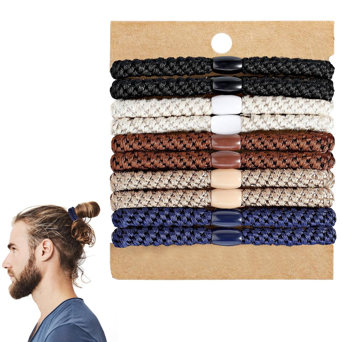 Haargummis für Männer, 10 Stück Armband geflochtene Haargummis, keine Knicke, keine Schäden, für lockiges, dickes, dichtes langes Haar