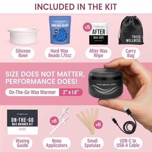 Tress Wellness Stripless Wax Kit für Gesicht, Augenbrauen & Lippen – Schnell & Einfach Mini Wachswärmer für Augenbrauen, Kinn & Gesicht Haarentfernung – USB, Sauber, Kompakt & Reisebereit