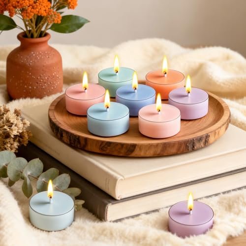 Farbige Duft-Teelichter, 16er Pack Sojawachs-Teelichter in 4 Düften für Wohnkultur, Entspannung & Geschenke | Langlebig | Zeder, Amber Sandelholz, Lavendel, Feige & Patchouli