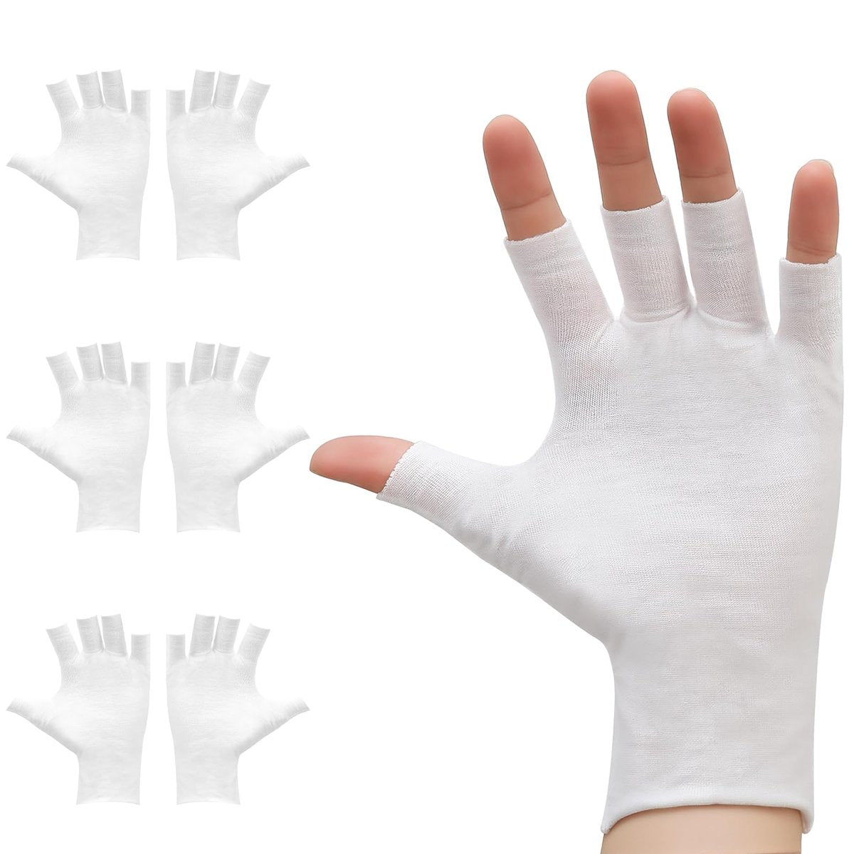 Clofiak 3 Paar weiße Fingerlose Handschuhe, 100% Baumwolle, Feuchtigkeitshandschuhe für Ekzeme, dünne Pflegehandschuhe für trockene Hände, Übernachthydration