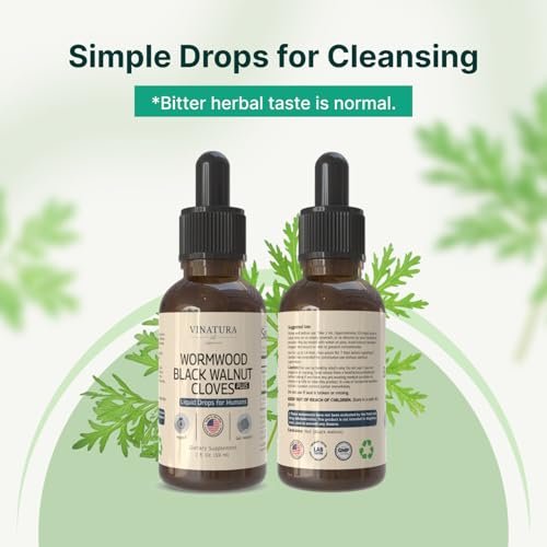 VINATURA Wermut Schwarze Walnuss Nelken Flüssigkeit - Darmreinigung & Detox für Menschen mit Papayablatt und Kürbiskernen, Intestinal Guard Formula Nahrungsergänzungsmittel - 60 ml