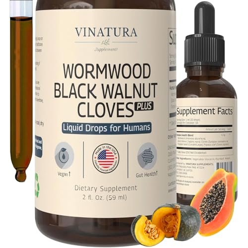 VINATURA Wermut Schwarze Walnuss Nelken Flüssigkeit - Darmreinigung & Detox für Menschen mit Papayablatt und Kürbiskernen, Intestinal Guard Formula Nahrungsergänzungsmittel - 60 ml