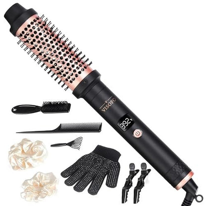 VISOFO Wavy Thermal Brush Blow Out | Heißer Rundbürsten-Haarglätter 1,5 Zoll Lockenstab mit Keramik-Wellenzylinder für voluminöse Locken, 25s Schnellaufheizung, Roségold