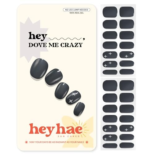 Heyhae Semi-Cured Gel-Nagelstreifen | Keine LED-Lampe nötig | Herbst, Grau, Uni | Einfaches Auftragen & Entfernen, Salonqualität | Inklusive 28 Streifen, 2 Vorbereitungspads, Nagelfeile & Holzstab – Hey, Dove Me Crazy