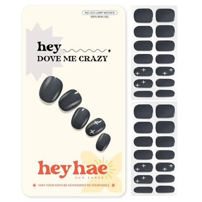 Heyhae Semi-Cured Gel-Nagelstreifen | Keine LED-Lampe nötig | Herbst, Grau, Uni | Einfaches Auftragen & Entfernen, Salonqualität | Inklusive 28 Streifen, 2 Vorbereitungspads, Nagelfeile & Holzstab – Hey, Dove Me Crazy