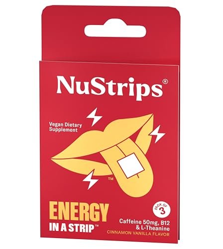 NuStrips™ Schnell lösliche Energie-Streifen mit 50 mg Koffein, L-Theanin & Vitamin B12 – Sofortige Energie & Fokus ohne Zittern oder Crash – Wirkt schneller als Kaffee – Beruhigender Zimt (3 Streifen)