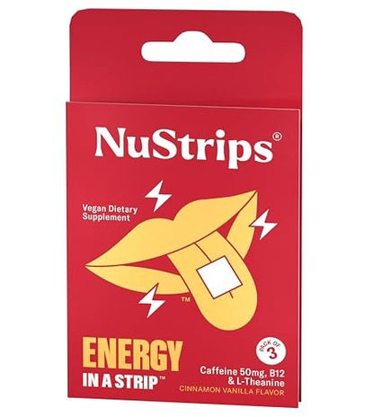 NuStrips™ Schnell lösliche Energie-Streifen mit 50 mg Koffein, L-Theanin & Vitamin B12 – Sofortige Energie & Fokus ohne Zittern oder Crash – Wirkt schneller als Kaffee – Beruhigender Zimt (3 Streifen)