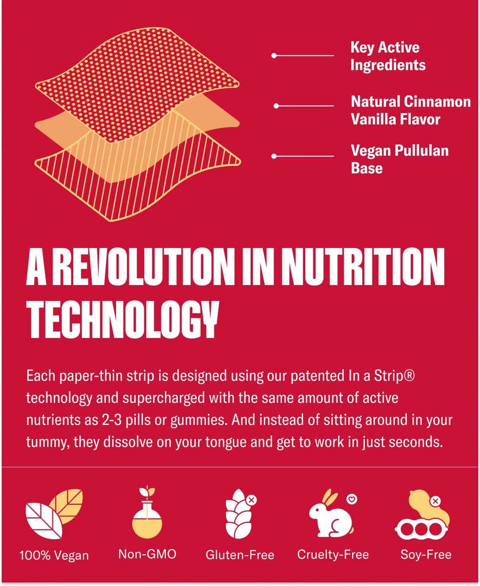 NuStrips™ Schnell lösliche Energie-Streifen mit 50 mg Koffein, L-Theanin & Vitamin B12 – Sofortige Energie & Fokus ohne Zittern oder Crash – Wirkt schneller als Kaffee – Beruhigender Zimt (3 Streifen)