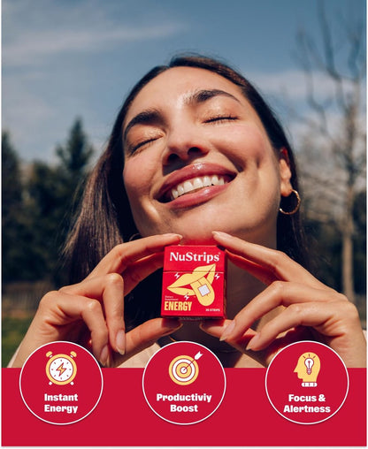 NuStrips™ Schnell lösliche Energie-Streifen mit 50 mg Koffein, L-Theanin & Vitamin B12 – Sofortige Energie & Fokus ohne Zittern oder Crash – Wirkt schneller als Kaffee – Beruhigender Zimt (3 Streifen)