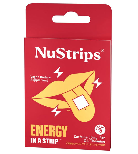 NuStrips™ Schnell lösliche Energie-Streifen mit 50 mg Koffein, L-Theanin & Vitamin B12 – Sofortige Energie & Fokus ohne Zittern oder Crash – Wirkt schneller als Kaffee – Beruhigender Zimt (3 Streifen)