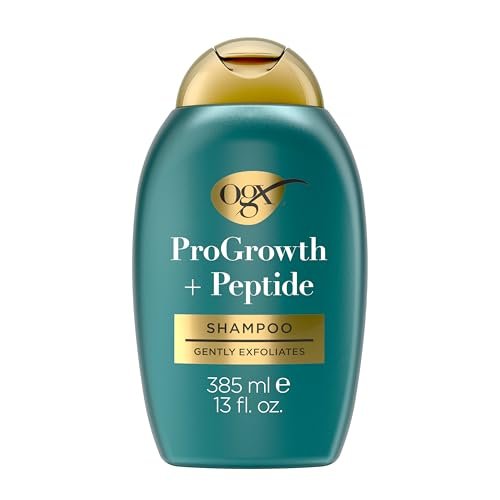 OGX ProGrowth + Peptide Klärendes Shampoo – Sanftes Peeling für die Kopfhaut, unterstützt natürliches Haarwachstum durch Entfernung von Ablagerungen, 1,5 % Mandelsäure, 390 ml