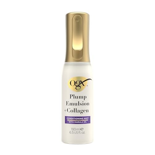 OGX Plump Emulsion + Collagen Conditioning Hair Mist – Volumisierender Haarspray mit Marulaöl für bis zu 72 Stunden volleres Haar* und 450°F Hitzeschutz, 6,5 fl. oz