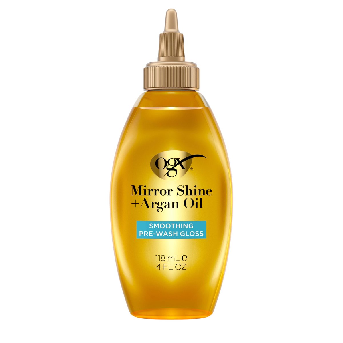 OGX Mirror Shine + Argan Oil Pre-Wash Haarglanz Behandlung – Glättende Ausspülkur für 48 Stunden glänzenden Glanz & reparierende Pflege, leichtes Haaröl repariert Spliss*, 118 ml