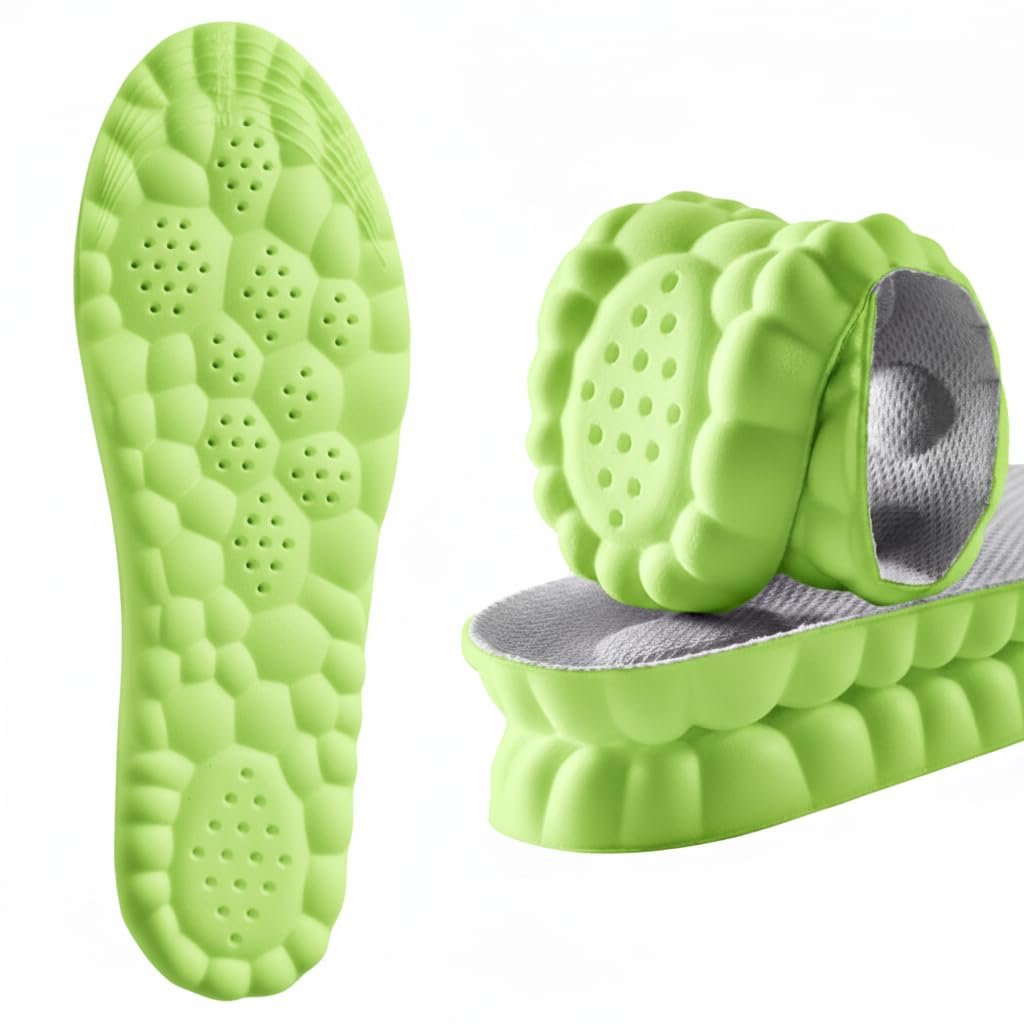 4D Pickleball Einlegesohlen für Damen und Herren – Memory Foam Sohlen Cloud Schuheinlagen – Zuschneidbare Stepper-Einlegesohlen gegen Fußschmerzen und Ermüdung (Grün, L)