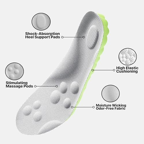 4D Pickleball Einlegesohlen für Damen und Herren – Memory Foam Sohlen Cloud Schuheinlagen – Zuschneidbare Stepper-Einlegesohlen gegen Fußschmerzen und Ermüdung (Grün, L)