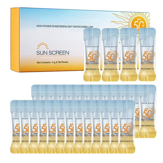 30er-Pack Reisegröße SPF 50+ PA++++ Mini Sonnenschutz – Leicht, nicht fettend, wasserbeständiger Sonnenblocker für Gesicht & Körper, perfekte Urlaubsessentials & Partygeschenke