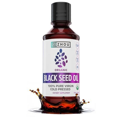 ZHOU Bio Schwarzkümmelöl kaltgepresst - 118 ml reines, unraffiniertes Schwarzkümmelöl mit Thymochinon und Omega 3-6-9