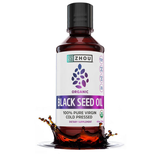 ZHOU Bio Schwarzkümmelöl kaltgepresst - 118 ml reines, unraffiniertes Schwarzkümmelöl mit Thymochinon und Omega 3-6-9