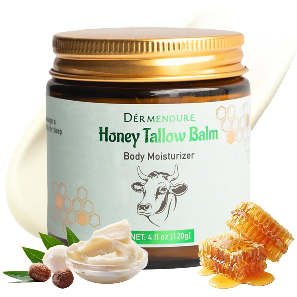 Whipped Honey Tallow Balm für die Haut – 100% grasgefüttertes Rindertalg, Manuka-Honig, Körperbutter, Trockene Hautcreme, natürliche Feuchtigkeitscreme für trockene, empfindliche Haut, Ekzeme & Körperpflege, 4 oz