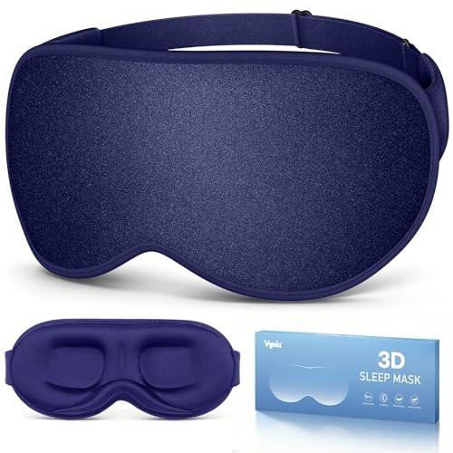 Vynix Schlafmaske für Männer und Frauen – 100% blickdichte Augenmaske für erholsamen Schlaf – 3D weiche Schlafmaske für Seitenschläfer – Druckfreies Augenpolster für Wimpernverlängerungen – Reise Essentials für Flugzeug, Blau