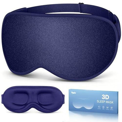 Vynix Schlafmaske für Männer und Frauen – 100% blickdichte Augenmaske für erholsamen Schlaf – 3D weiche Schlafmaske für Seitenschläfer – Druckfreies Augenpolster für Wimpernverlängerungen – Reise Essentials für Flugzeug, Blau