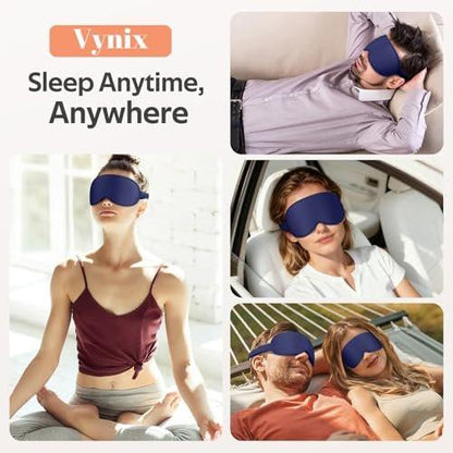 Vynix Schlafmaske für Männer und Frauen – 100% blickdichte Augenmaske für erholsamen Schlaf – 3D weiche Schlafmaske für Seitenschläfer – Druckfreies Augenpolster für Wimpernverlängerungen – Reise Essentials für Flugzeug, Blau
