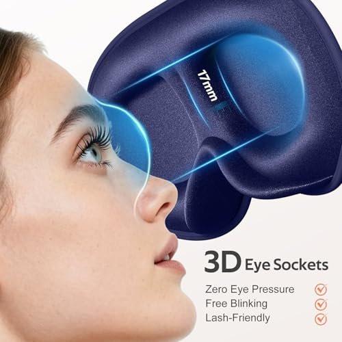 Vynix Schlafmaske für Männer und Frauen – 100% blickdichte Augenmaske für erholsamen Schlaf – 3D weiche Schlafmaske für Seitenschläfer – Druckfreies Augenpolster für Wimpernverlängerungen – Reise Essentials für Flugzeug, Blau