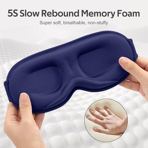 Vynix Schlafmaske für Männer und Frauen – 100% blickdichte Augenmaske für erholsamen Schlaf – 3D weiche Schlafmaske für Seitenschläfer – Druckfreies Augenpolster für Wimpernverlängerungen – Reise Essentials für Flugzeug, Blau