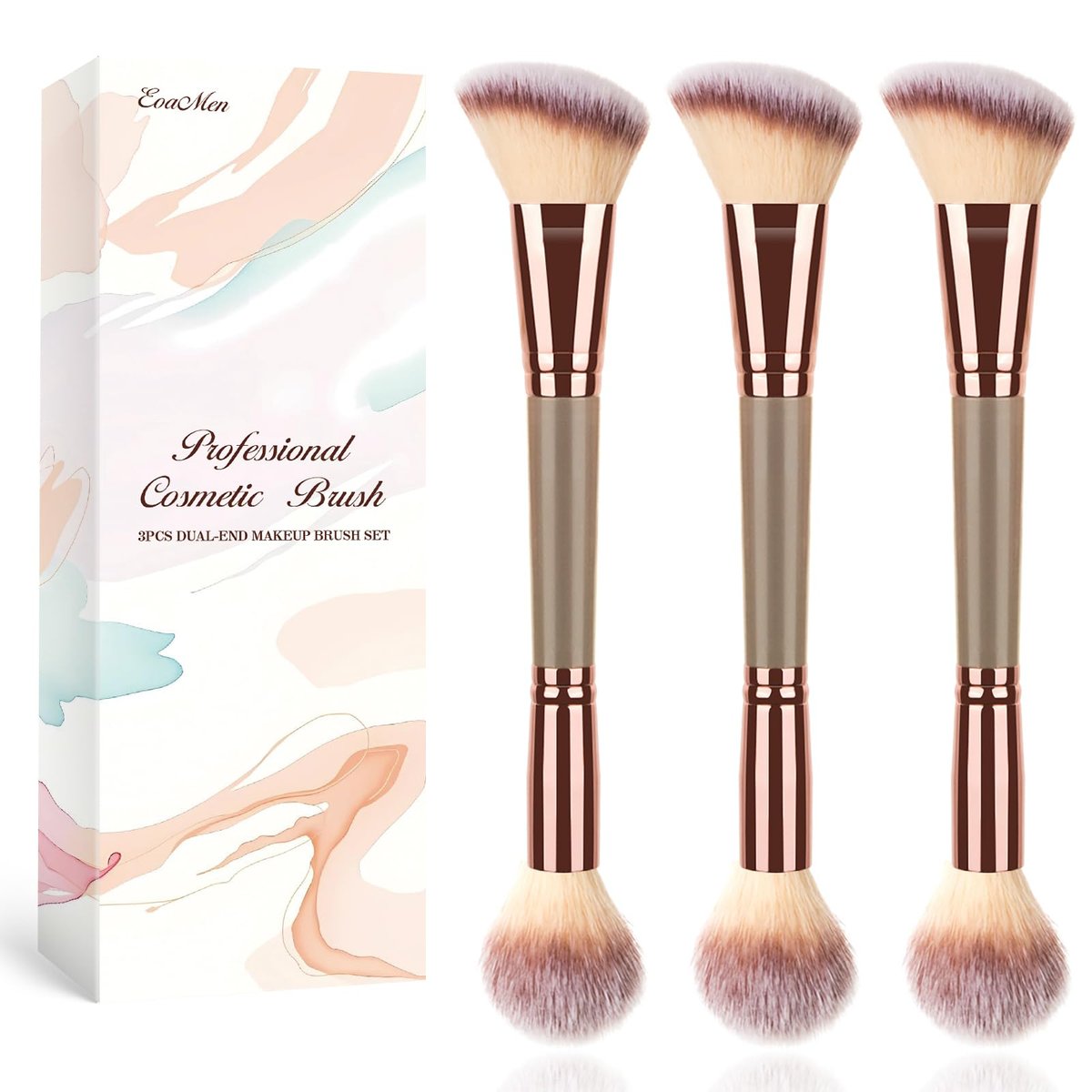 3er-Set abgewinkelter Rouge-Pinsel, doppelendiger Make-up-Pinsel für Rouge, Contour und Highlighter, perfekt für Puder-Make-up