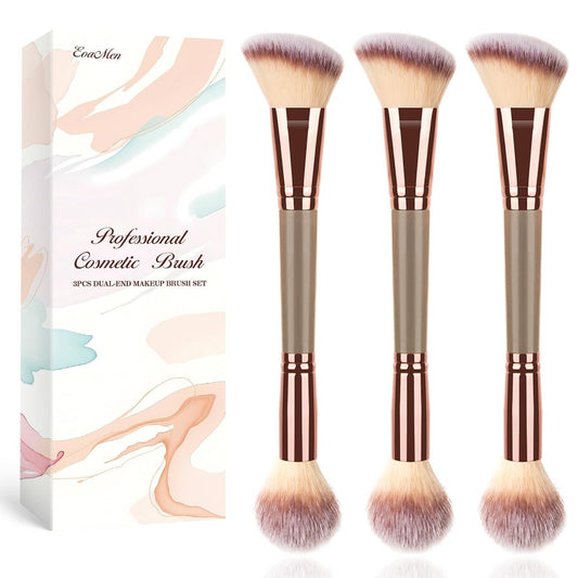 3er-Set abgewinkelter Rouge-Pinsel, doppelendiger Make-up-Pinsel für Rouge, Contour und Highlighter, perfekt für Puder-Make-up