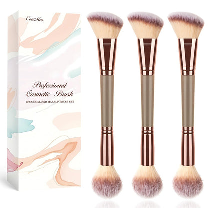 3er-Set abgewinkelter Rouge-Pinsel, doppelendiger Make-up-Pinsel für Rouge, Contour und Highlighter, perfekt für Puder-Make-up