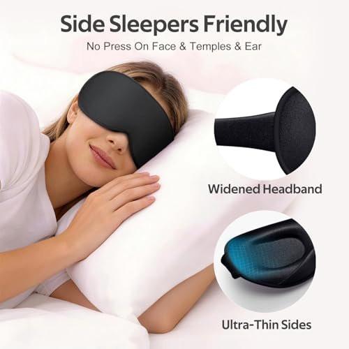 Vynix Schlafmaske für Männer und Frauen – 100% Lichtdichte 3D-Softmaske für Seitenschläfer, Null Druck auf Wimpernverlängerungen, Reise-Schlafmaske, Schwarz