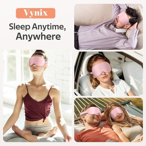 Vynix Schlafmaske für Damen und Herren – 100% lichtdichte Augenmaske für erholsamen Schlaf – 3D weiche Schlafmaske für Seitenschläfer – Null Druck auf Wimpernverlängerungen – Flugreise Essentials, Pink