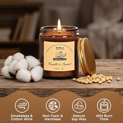 WEMEET Duftkerzen für Zuhause 2er-Pack, Vanille-Duftkerze mit getrockneten Blumen, Kokos-Vanille-Sojakerzen mit Kristallen, Kerzenset für eine entspannende Atmosphäre