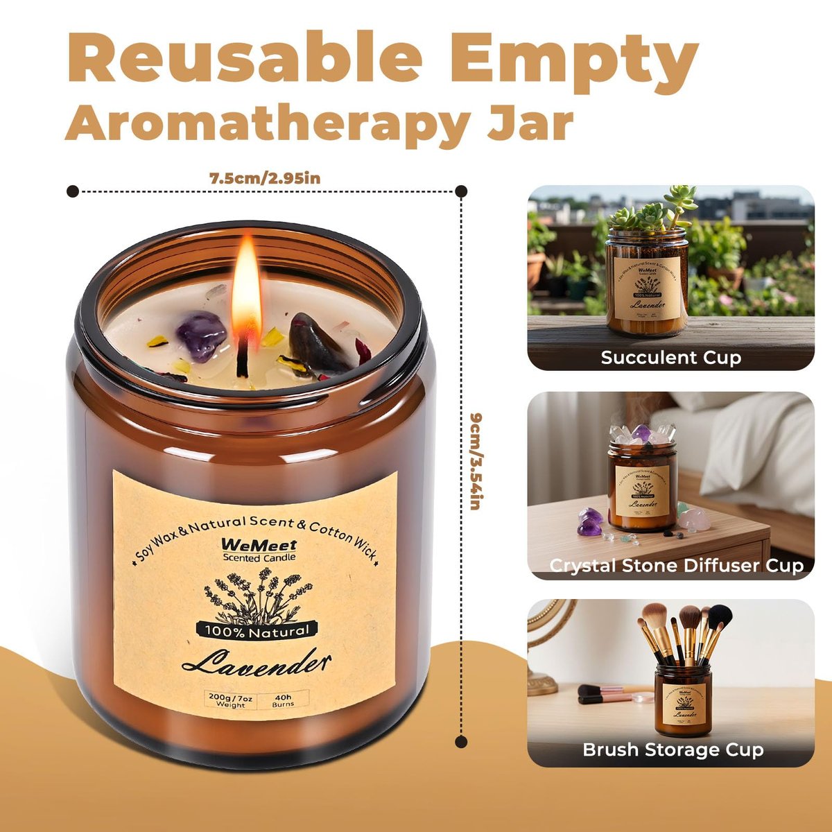 WEMEET 2er Set Duftkerzen Geschenkset, Lavendelkerzen für Zuhause mit Kristallen 7oz, Eukalyptus-Lavendel Kerze mit Trockenblumen, Aromatherapie Kerze für Geburtstag, Muttertag, Weihnachten