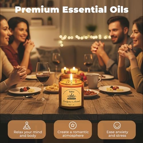 WEMEET 2er Set Duftkerzen Geschenkset, Lavendelkerzen für Zuhause mit Kristallen 7oz, Eukalyptus-Lavendel Kerze mit Trockenblumen, Aromatherapie Kerze für Geburtstag, Muttertag, Weihnachten
