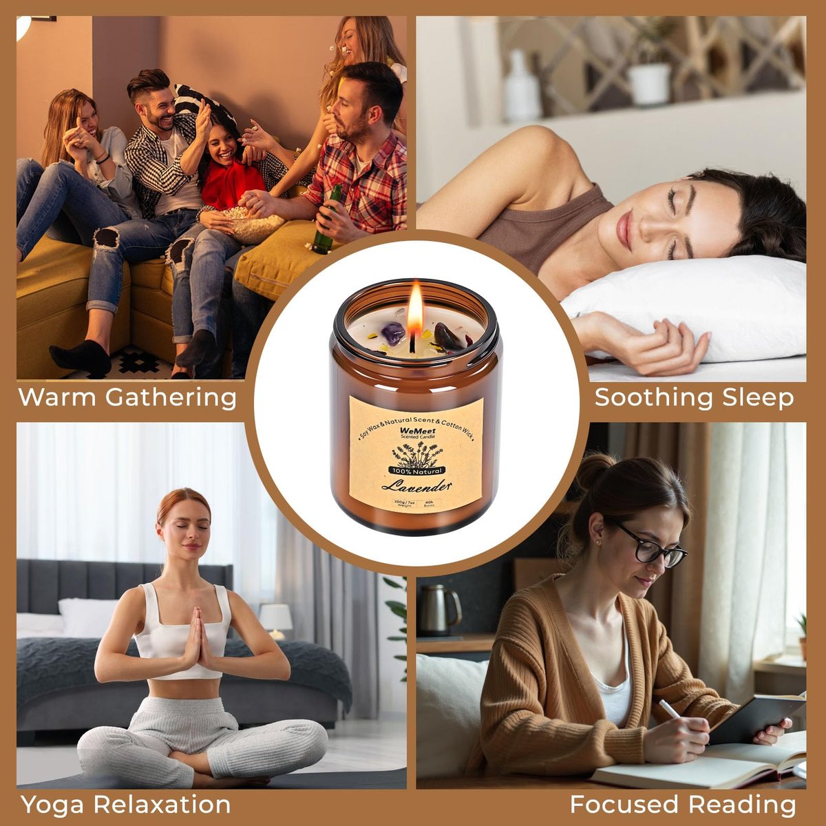 WEMEET 2er Set Duftkerzen Geschenkset, Lavendelkerzen für Zuhause mit Kristallen 7oz, Eukalyptus-Lavendel Kerze mit Trockenblumen, Aromatherapie Kerze für Geburtstag, Muttertag, Weihnachten