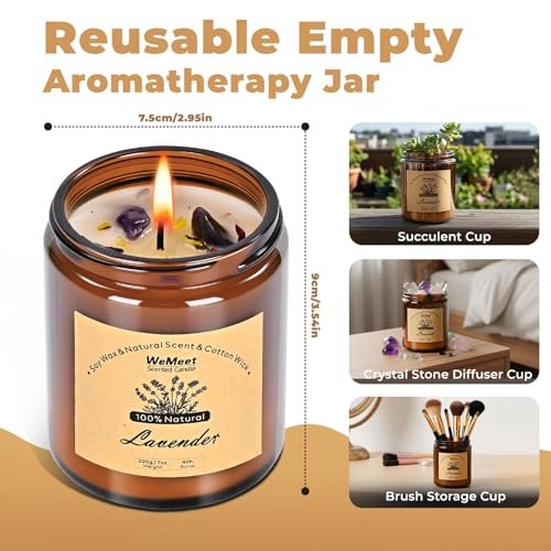 WEMEET 2er Set Duftkerzen Geschenkset, Lavendelkerzen für Zuhause mit Kristallen 7oz, Eukalyptus-Lavendel Kerze mit Trockenblumen, Aromatherapie Kerze für Geburtstag, Muttertag, Weihnachten