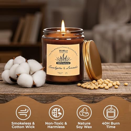 WEMEET 2er Set Duftkerzen Geschenkset, Lavendelkerzen für Zuhause mit Kristallen 7oz, Eukalyptus-Lavendel Kerze mit Trockenblumen, Aromatherapie Kerze für Geburtstag, Muttertag, Weihnachten