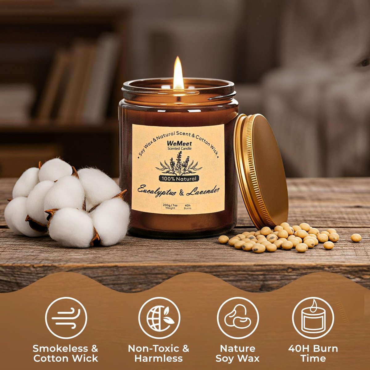 WEMEET 2er Set Duftkerzen Geschenkset, Lavendelkerzen für Zuhause mit Kristallen 7oz, Eukalyptus-Lavendel Kerze mit Trockenblumen, Aromatherapie Kerze für Geburtstag, Muttertag, Weihnachten