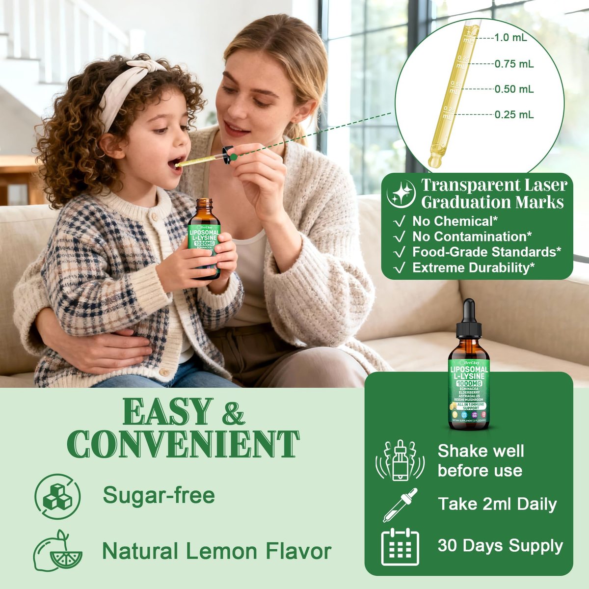 Liposomales Lysin 1000 mg flüssige Tropfen, 16-in-1 L-Lysin Nahrungsergänzungsmittel für Kinder und Erwachsene, Echinacea & Holunderbeere mit Vitamin C, B6, D3, B12 & Zink für Kollagen, Lippen-, Haut- und Immununterstützung, 1 Packung