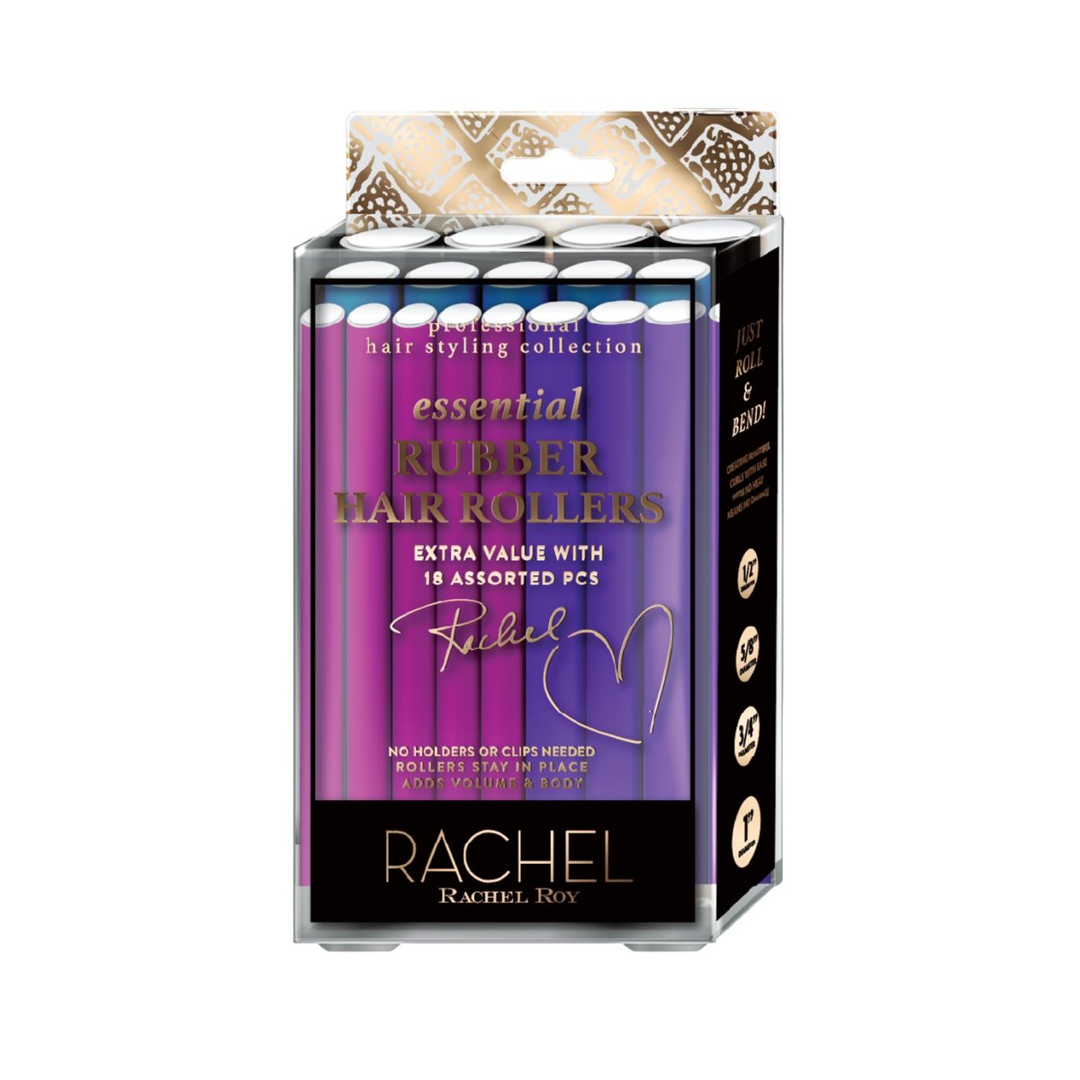 Rachel Roy Flexi Rods Schaumstoff-Haarrollen – 1/2" 5/8" 3/4" 1" Durchmesser – 18-teiliges Set professionelle Gummihaarrollen für langes, mittleres und kurzes Haar, Lockenwickler zum Schlafen für Frauen