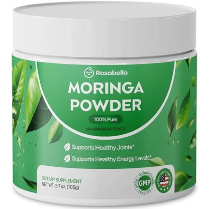 Rosabella Pure Moringa Pulver – Energie, Haut, Immunsystem & Darmgesundheit Superfood, Reich an Antioxidantien, Essentiellen Vitaminen & Aminosäuren, Natürliches grünes Superfood Nahrungsergänzungsmittel (3,7 oz (1er Pack))