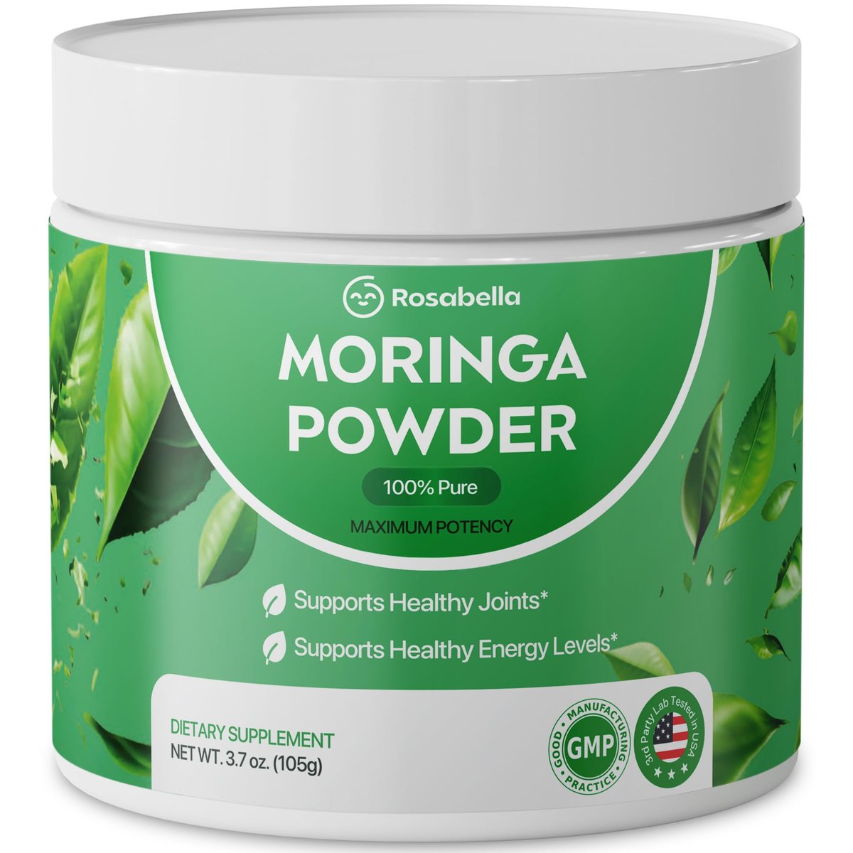 Rosabella Pure Moringa Pulver – Energie, Haut, Immunsystem & Darmgesundheit Superfood, Reich an Antioxidantien, Essentiellen Vitaminen & Aminosäuren, Natürliches grünes Superfood Nahrungsergänzungsmittel (3,7 oz (1er Pack))