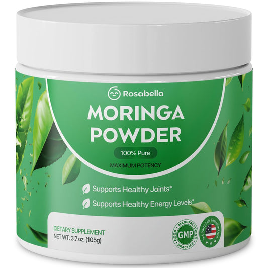 Rosabella Pure Moringa Pulver – Energie, Haut, Immunsystem & Darmgesundheit Superfood, Reich an Antioxidantien, Essentiellen Vitaminen & Aminosäuren, Natürliches grünes Superfood Nahrungsergänzungsmittel (3,7 oz (1er Pack))
